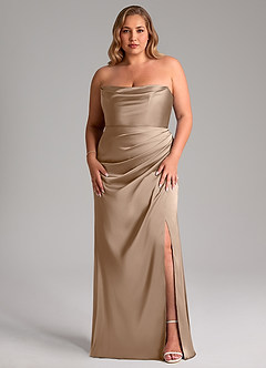 Azazie Leonis Brautjungfernkleider Wandelbar Meerjungfrau-Linie Plissee Stretch-Satin Kleid Taupe image9