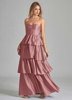 Azazie Faye Bridesmaid Dresses Dusty Rose A-Line Ruched Stretch Satin Dress image6