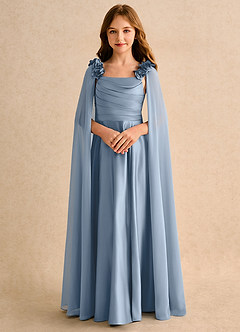 Azazie Rosita Junior Formal Sukienki dla dziewczynek sypiących kwiaty Linia A Pofałdowany Matowy satynowy Długość podłogi Sukienka image5