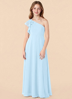 Azazie Arabella Junior Sky Blue A-Line Ruched Chiffon Dress image1