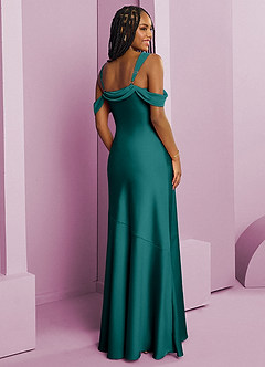 Barbie ♥ Azazie Bridesmaid Dresses Peacock Sheath Pleated Stretch Satin Dress image9