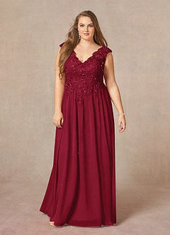 Azazie Amethyst vestidos de madre de la novia Vestido de Borgoña de Gasa de Corte En A con Lentejuelas Cuello V image13