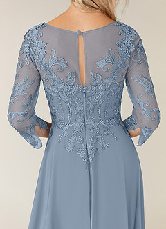 Azazie Noella Mère de la mariée Robes Robe Trapèze en Mousseline de soie Col V Dentelle Bleu Poussiéreux image8