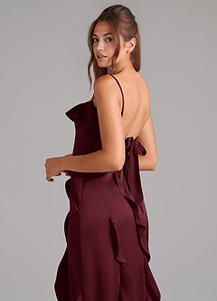 Azazie Malia Jurken voor bruidsmeisjes Jurk van Stretch Satijn met A-Lijn Zijsplit Cabernet image2