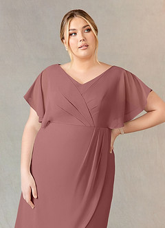 Azazie Julia Mother of the Bride Dresses Desert Rose Sheath V-Neck Pleated Chiffon Dress image10
