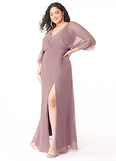 Azazie Rebecca Bridesmaid Dresses A-Line V-Neck Long Sleeve Chiffon Floor-Length Dress image9