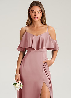 Azazie Jean Bridesmaid Dresses Dusty Rose A-Line Off the Shoulder Stretch Satin Dress image6