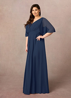 Azazie Oksana Mother of the Bride Dresses Dark Navy A-Line V-Neck Pleated Chiffon Dress image8