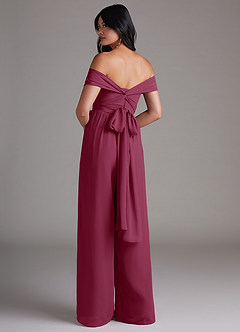 Azazie Lamara Bridesmaid Dresses Mulberry Off the Shoulder Chiffon Convertible Jumpsuit image5