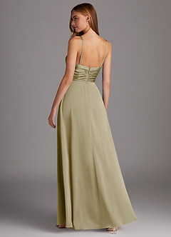 Azazie Jenna Bridesmaid Dresses Moss Green A-Line Pleated Stretch Satin Dress image4