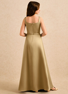 Azazie Emiko Girls Formal Blumenmädchenkleider A-Linie Plissee Matte Satin Kleid Gold image2