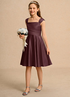 Azazie Budle Girls Formal Flower Girl Dresses Sangria A-Line Pleated Matte Satin Dress image5