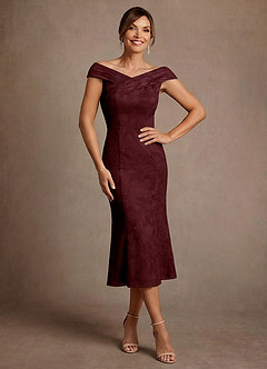 Azazie Keith 신부의 어머니 드레스 쉬스 주름진 플로럴 번아웃 티 길이 드레스 image1