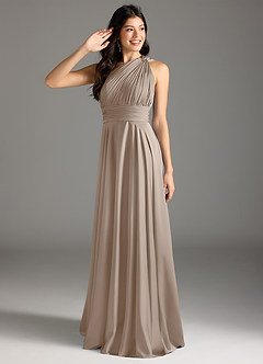 Azazie Charlize Jurken voor bruidsmeisjes Jurk van Stretch Satijn met A-lijn One-shoulder Taupe image1