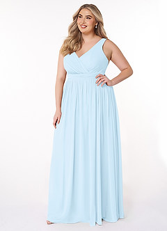 Azazie Kora Robes de demoiselle d'honneur Robe Trapèze en Mousseline de soie Plissée Bleu Ciel image9