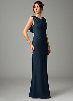Azazie Kieryn Bridesmaid Dresses Dark Navy Mermaid Pleated Stretch Satin Dress image4