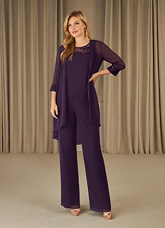 Azazie Maura Plum Jumpsuit/Pantsuit Sequins Chiffon Dress | Azazie