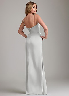 Azazie Danelle Bridesmaid Dresses Silver Sheath Pleated Stretch Satin Dress image2