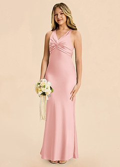 Azazie Hati Junior Powder Pink Mermaid Stretch Satin Dress image6