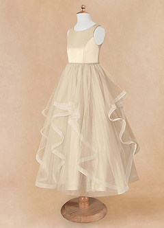 Azazie Sofia Abiti da Ragazza di Fiori Abito A-Line in Tulle Perline Champagne image10