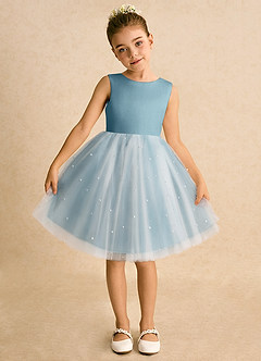 Azazie Esme Abiti da Ragazza di Fiori Abito Principessa in Tulle Fiocco Avorio Blu Lunatico image6