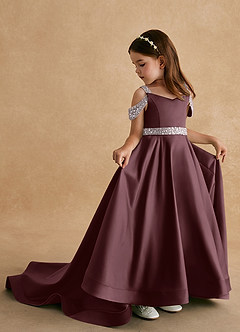 Azazie Jodi Flower Girl Dresses Sangria A-Line Matte Satin Dress image1