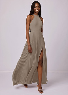 Barbie ♥ Azazie Bridesmaid Dresses Taupe A-Line Pleated Chiffon Dress image3