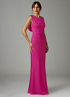 Azazie Kieryn Bridesmaid Dresses Fuchsia Mermaid Pleated Stretch Satin Dress image4