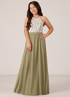 Azazie Fahari Junior Moss Green A-Line Lace Chiffon Dress image2