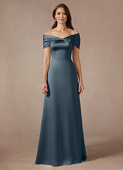 Azazie Amelia Mother of the Bride Dresses Twilight A-Line Off the Shoulder Stretch Satin Dress image3