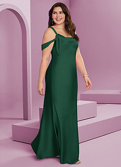 Barbie ♥ Azazie Abiti da Damigella Abito Tubino in Raso Elasticizzato Plissettato Verde Scuro image3