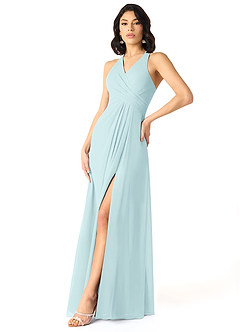 Azazie Danica Bridesmaid Dresses Sea Glass A-Line Pleated Chiffon Dress image3