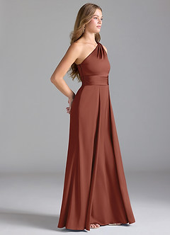 Azazie Dallas Jurken voor bruidsmeisjes Jurk van Stretch Satijn met A-Lijn One-Shoulder Kastanjebruin image4