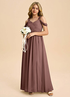 Azazie Lianne Junior Espresso A-Line Off the Shoulder Chiffon Dress image1
