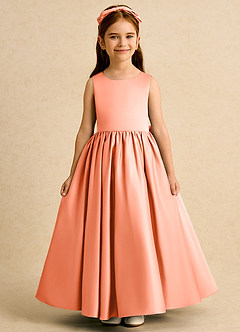 Azazie Nellia vestidos de niña de las flores Vestido de Atardecer de Satin Mate de Corte En A con Lazo image2