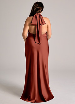 Azazie Velli Abiti da Damigella Abito Sirena in Raso Elasticizzato Collo Alto Terracotta image9