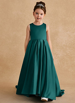 Azazie Sammy Flower Girl Dresses Peacock A-Line Lace Matte Satin Dress image2