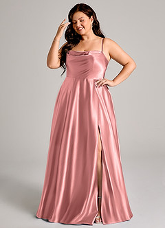 Azazie Elle Robes de demoiselle d'honneur Robe Trapèze en Satiné métallisé avec poches Rosette image10