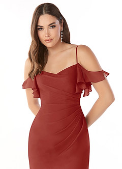 Azazie Emeralda Bridesmaid Dresses Terracotta Sheath Off the Shoulder Chiffon Dress image6