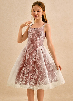 Azazie Cubbie Girls Formal Blumenmädchenkleider A-Linie Spitze Kleid Rotbraun image3