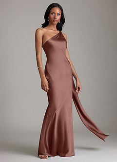 Azazie Galinda Brudtärnklänningar Klä av Sjöjungfru i Stretch Satin Ena axeln Espresso image5