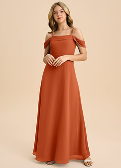 Azazie Anselie Junior Vestido de Naranja Quemada de Gasa de Corte en A con Vestidos sin tirantes image3