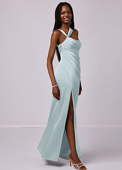 Barbie ♥ Azazie Bridesmaid Dresses Mist Mermaid One Shoulder Stretch Satin Dress image5