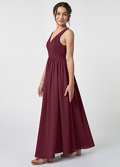 Azazie Keyla Junior Cabernet A-Line Pleated Chiffon Dress image3