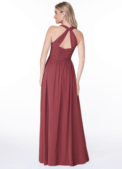 Azazie Jaclyn Bridesmaid Dresses Merlot A-Line Pleated Chiffon Dress image2