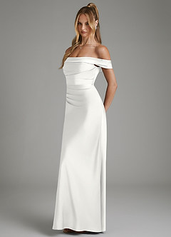 Azazie Hayden Vestidos de damas de honor Vestido Blanco de Satén Elástico de Corte Sirena con Corsé image4