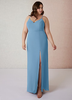 Azazie Blink Bridesmaid Dresses Steel Blue Sheath V-Neck Chiffon Dress image8
