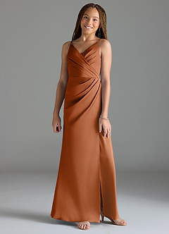 Azazie Maci Junior Copper Mermaid Pleated Stretch Satin Dress image1