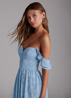 Azazie Denisse Bridesmaid Dresses Powder Blue A-Line Ruched Floral Burnout Dress image6