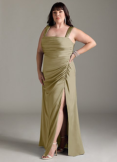 Azazie Jesaphine Bridesmaid Dresses Moss Green Sheath Bow Stretch Satin Dress image11